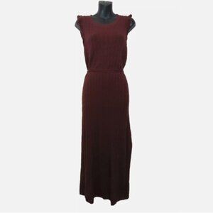 PAIGE size Large Gardenia Dress Chocolate Wine Pointelle Midi Ruffle Sleeve NEW
